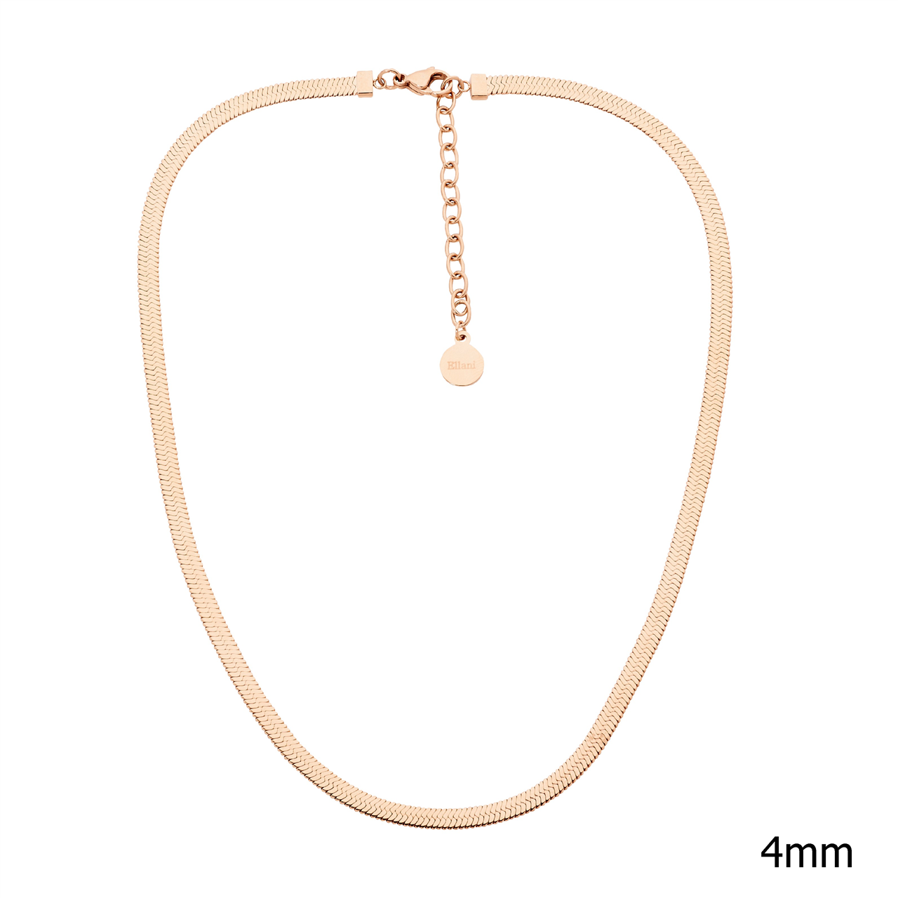 Stainless Steel 4Mm Herringbone Chain, 40+5Cm W/Rose Gold Ip Plating