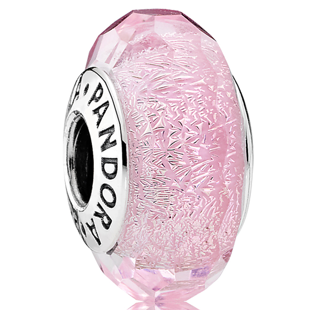 Pink Shimmer Faceted Murano Glass Silver Charm