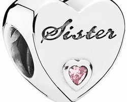 Sister's Love Silver Heart Charm