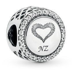 Kiwi Fern Heart Silver Charm w CZ