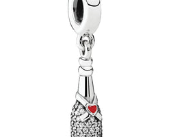 Champagne Stg Hang Charm W Red Enamel & Cz