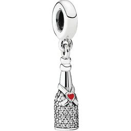 Champagne Stg Hang Charm W Red Enamel & Cz