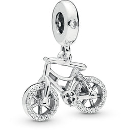 Brilliant Bicycle Silver Hanging Charm With Clear Cz