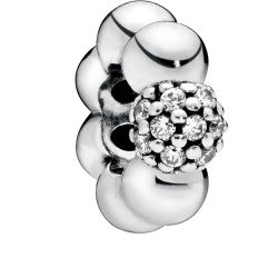 Polished & Pave Bead Silver Spacer Charm