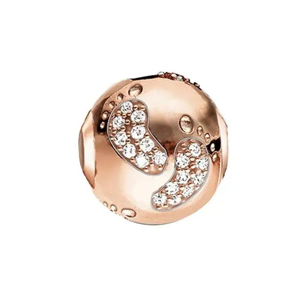 Charm Club Footprints Rose Gold Plated Cz Karma Bead