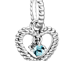 Pandora Silver March Aqua Blue Heart Hanging Charm