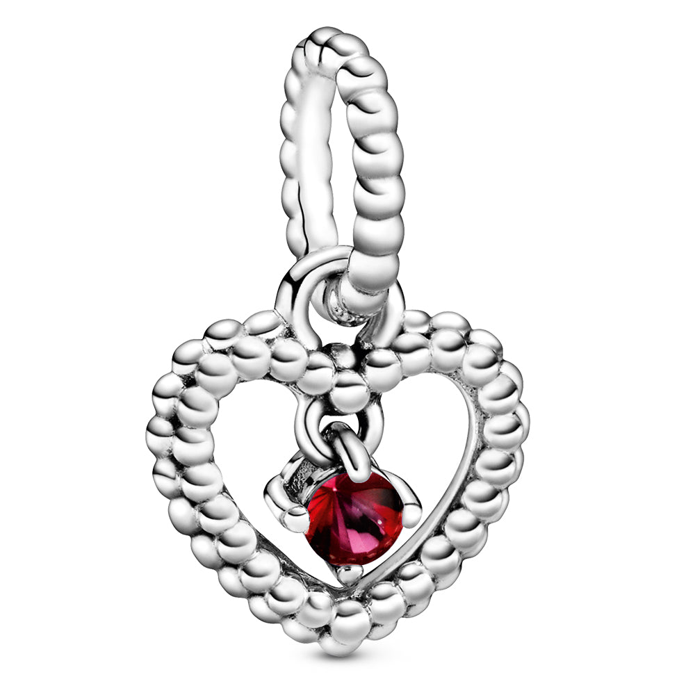 July Passionate Red Heart Silver Hanging Charm