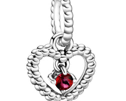 July Passionate Red Heart Silver Hanging Charm