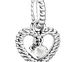 April Milky White Heart Silver Hanging Charm