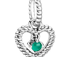 May Dark Green Heart Silver Hanging Charm