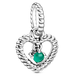 May Dark Green Heart Silver Hanging Charm