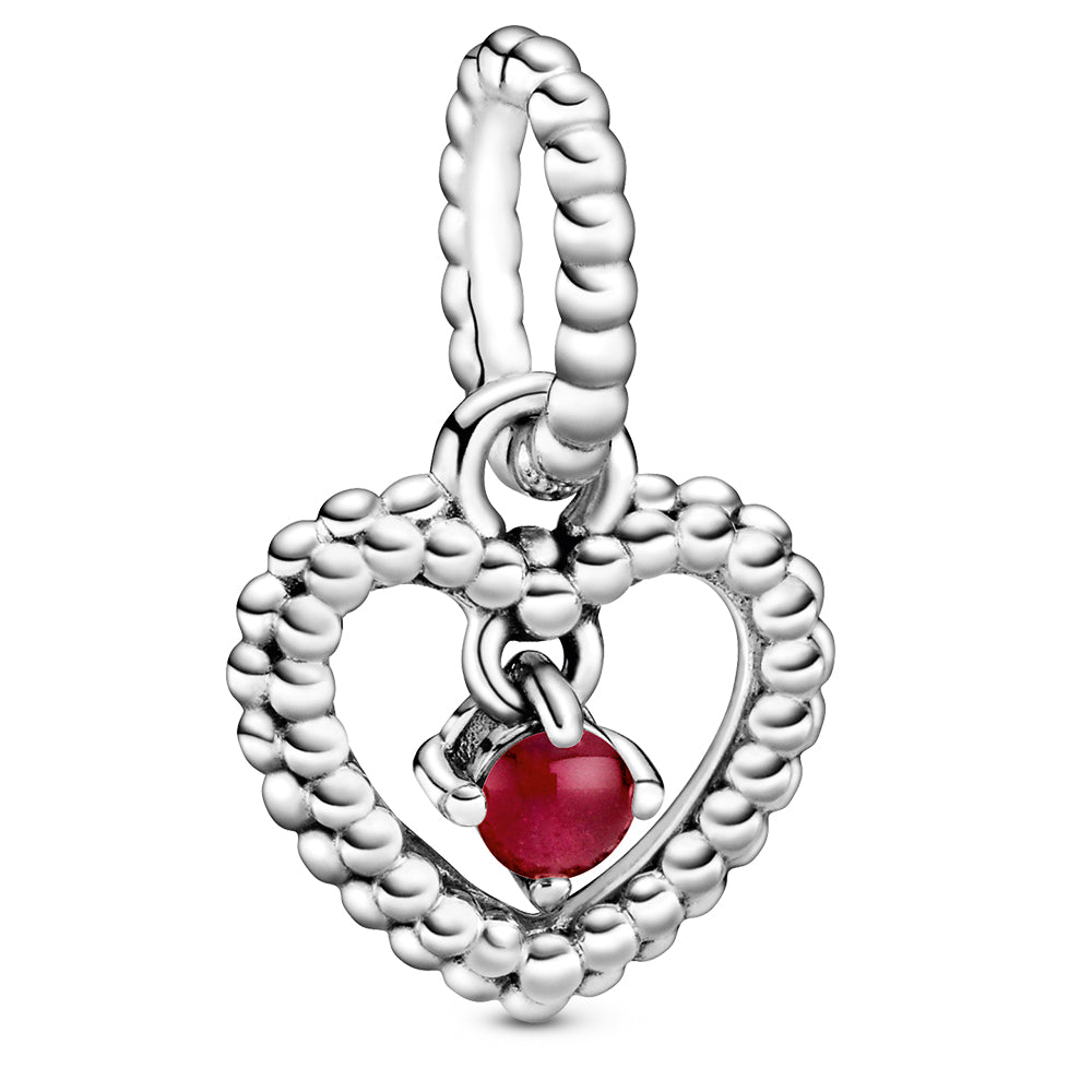 January Dark Red Heart Silver Hanging Charm