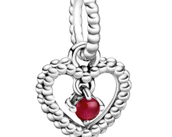 January Dark Red Heart Silver Hanging Charm