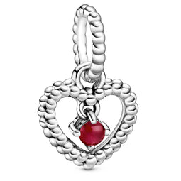 January Dark Red Heart Silver Hanging Charm