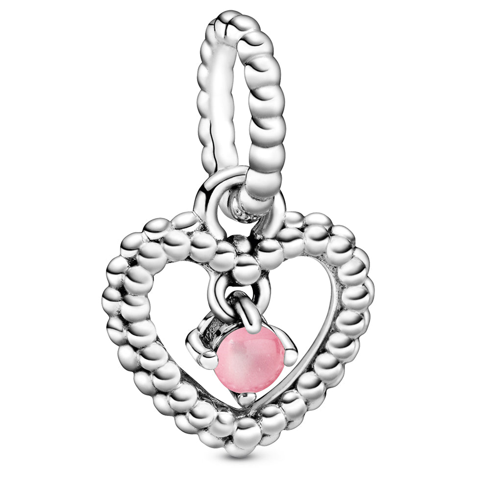 October Petal Pink Heart Silver Hanging Charm