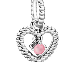 October Petal Pink Heart Silver Hanging Charm