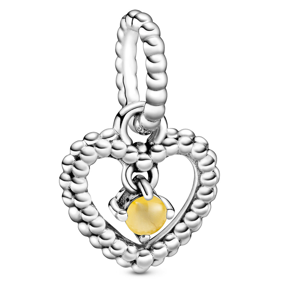 November Honey Coloured Heart Silver Hanging Charm