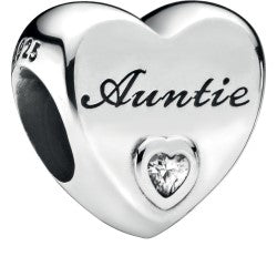 Auntie Love Heart Silver Charm