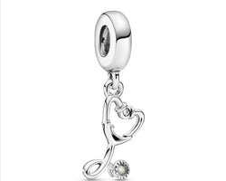 Stethoscope Heart Silver Hanging Charm