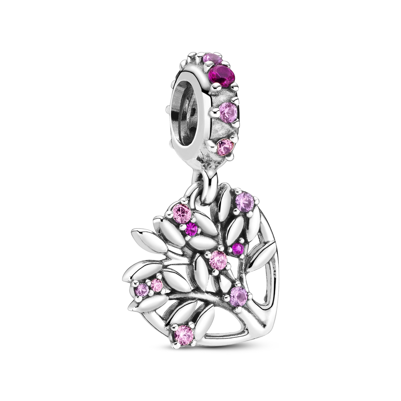 Family Tree Silver Hanging Charm w Fancy Fairytale Pink CZ