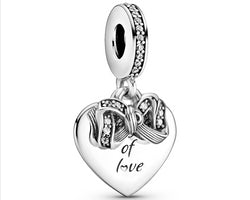 Bow And Heart Sterling Silver Dangle