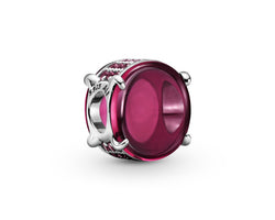 Pandora Charm With Fuchsia Rose Crystal And Red Cubic Zirconia