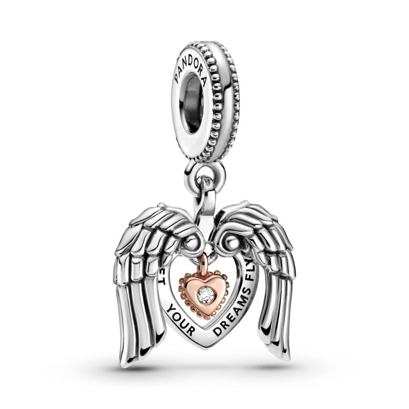 Limited Edition Pandora Rose Angel Wings And Silver Heart 2021 Pandora Club Charm