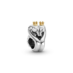 Swans And Heart 14K Gold And Silver Charm