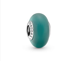 Frosted Green Murano Glass Silver Charm