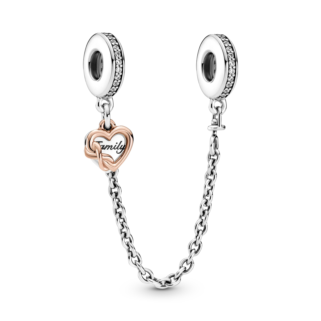 Pandora Rose And Silver Family's Heart & Infinity Safety Chain