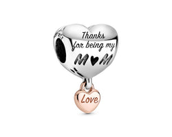 Love You Mum Silver Charm w Pandora Rose