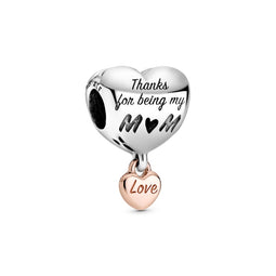 Love You Mum Silver Charm w Pandora Rose