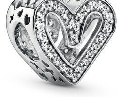 Sparkling Freehand Hearts Charm w CZ