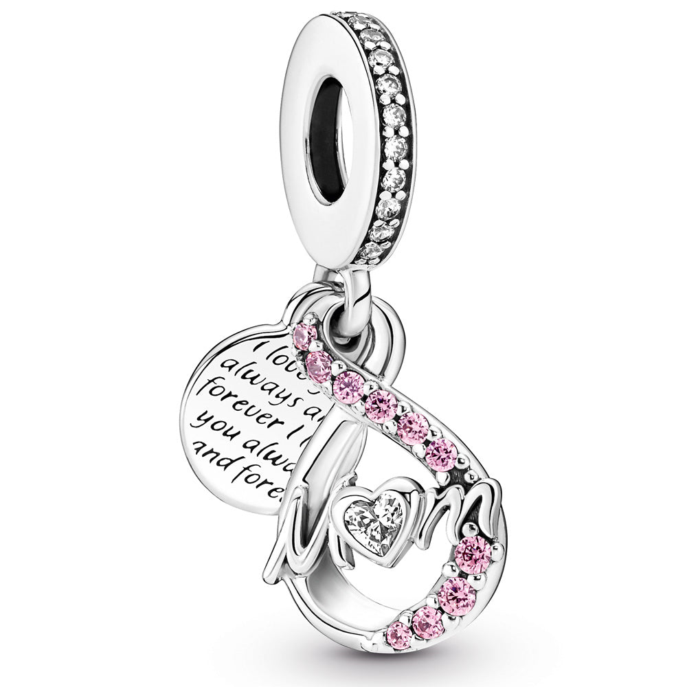 Pandora Mom Infinity Dangle With Clear Cz And Fancy Fairy Tale Pink Cz