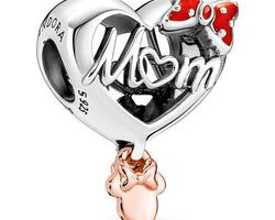 Disney Minnie Mouse Mom Heart Sterling Silver And 14K Rose Gold-Plated Charm With Red Enamel