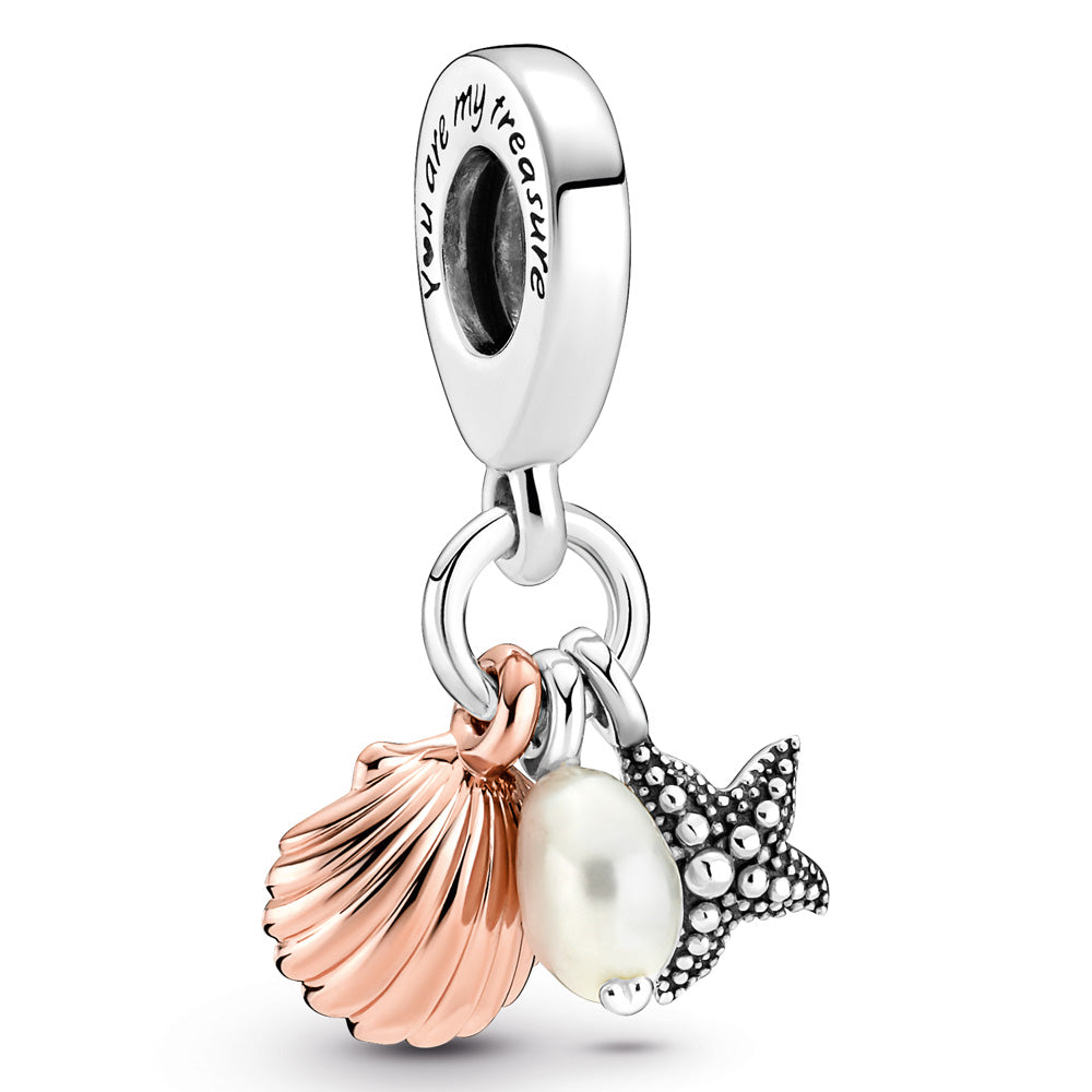 Pandora Starfish, Pearl And Shell Sterling Silver And 14K Rose Gold-Plated Dangle