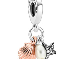 Pandora Starfish, Pearl And Shell Sterling Silver And 14K Rose Gold-Plated Dangle