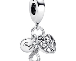 Infinity, Disc And Heart Sterling Silver Dangle With Clear Cubic Zirconia
