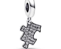 Engravable Puzzle Piece Sterling Silver Dangle With Clear Cubic Zirconia