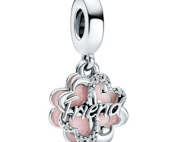Friend Sterling Silver Dangle With Clear Cubic Zirconia And Glittery Pink Enamel