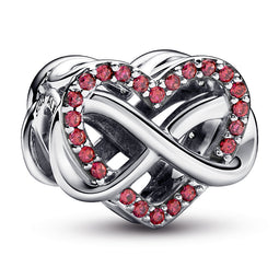 Infinity Heart Sterling Silver Charm With Red Cubic Zirconia