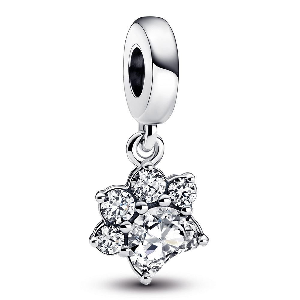Paw Sterling Silver Dangle With Clear Cubic Zirconia