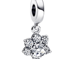 Paw Sterling Silver Dangle With Clear Cubic Zirconia
