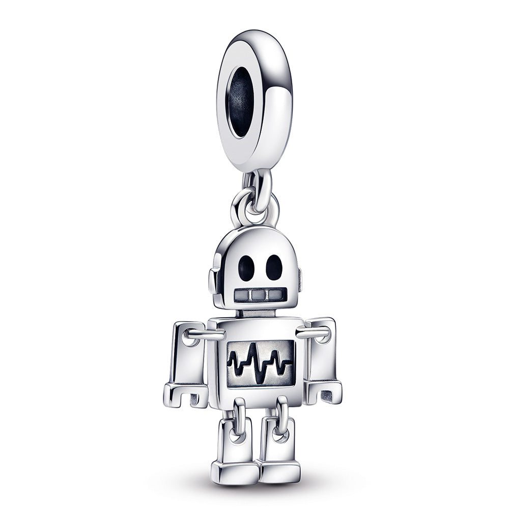 Bestie-Bot Sterling Silver Dangle With Black And White Enamel