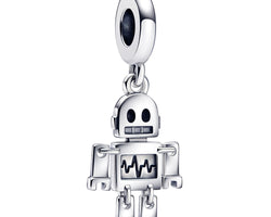 Bestie-Bot Sterling Silver Dangle With Black And White Enamel