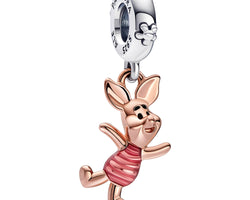 Disney Piglet Sterling Silver And 14K Rose Gold-Plated Dangle With Transparent Pink And Black Enamel