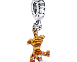 Disney Tigger Sterling Silver Dangle With Transparent Orange Enamel