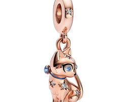 Cat 14K Rose Gold-Plated Dangle With Clear Cubic Zirconia, Icy Blue Crystal, Black And Transparent Blue Enamel