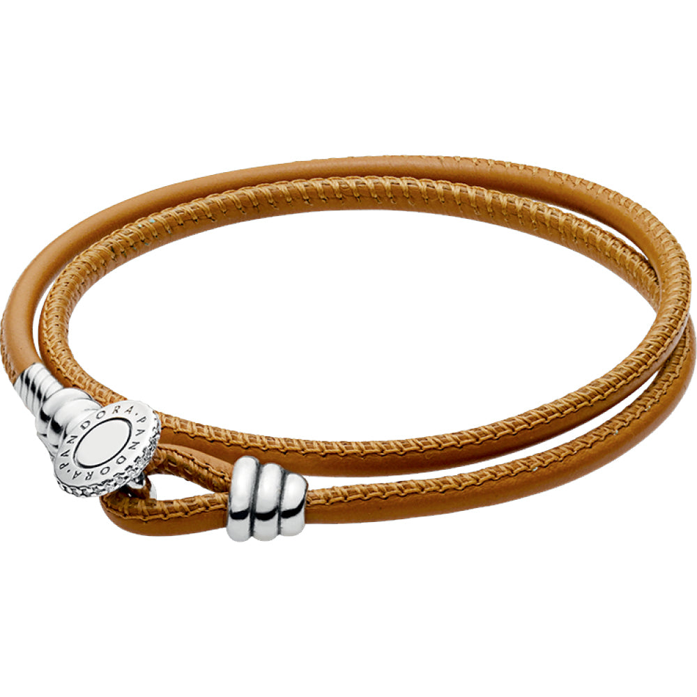 Golden Tan Moments Double Leather Bracelet W Stg